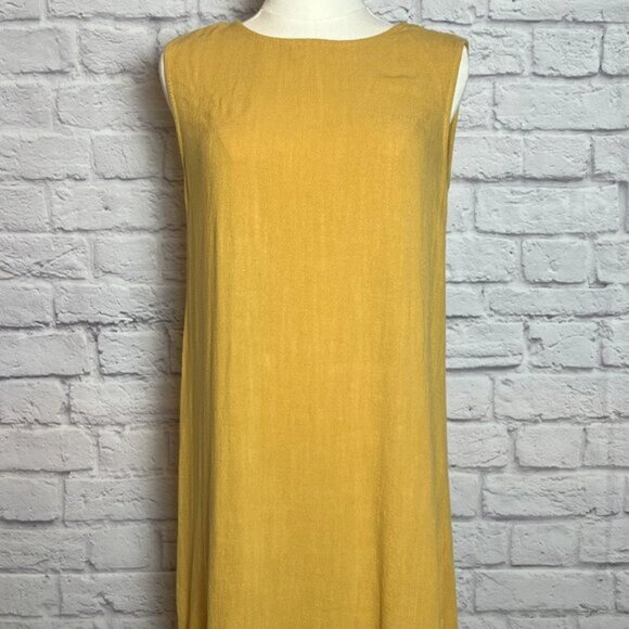 Crescent Mustard Yellow Linen Blend Sleeveless Dress Size M - Picture 1 of 7